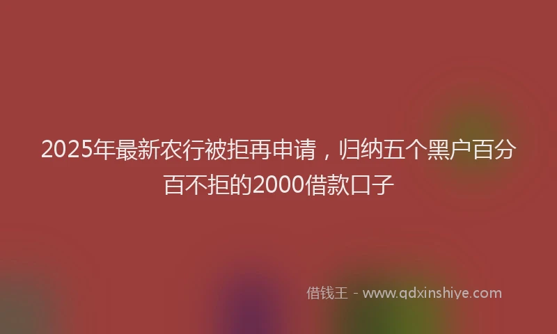 2025年最新农行被拒再申请，归纳五个黑户百分百不拒的2000借款口子
