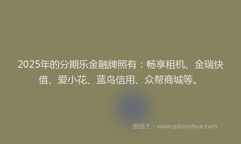 2025年的分期乐金融牌照有：畅享租机、金瑞快借、爱小花、蓝鸟信用、众帮商城等。