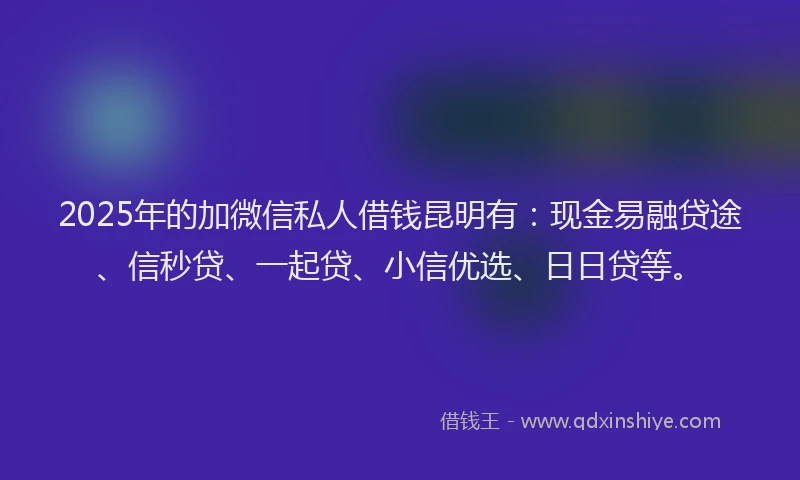 2025年的加微信私人借钱昆明有：现金易融贷途、信秒贷、一起贷、小信优选、日日贷等。