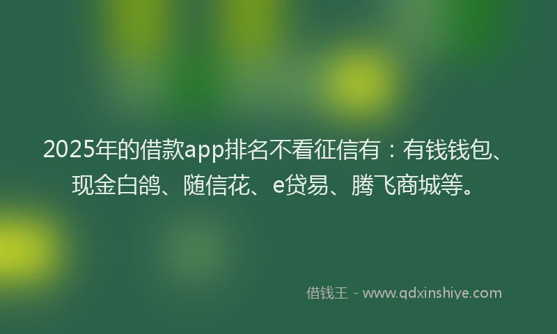 2025年的借款app排名不看征信有：有钱钱包、现金白鸽、随信花、e贷易、腾飞商城等。