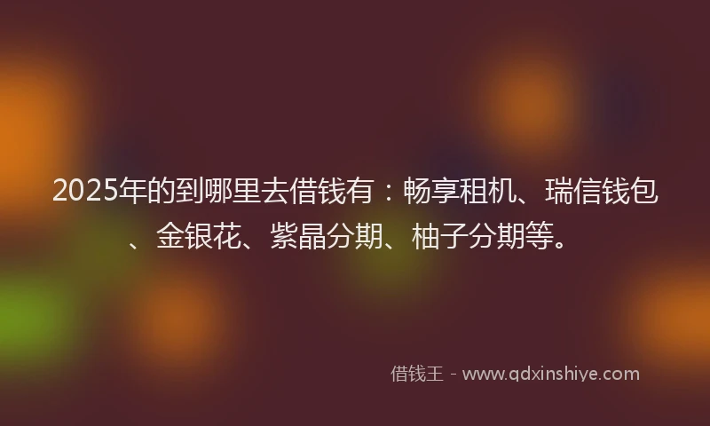 2025年的到哪里去借钱有：畅享租机、瑞信钱包、金银花、紫晶分期、柚子分期等。