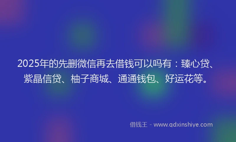 2025年的先删微信再去借钱可以吗有：臻心贷、紫晶信贷、柚子商城、通通钱包、好运花等。