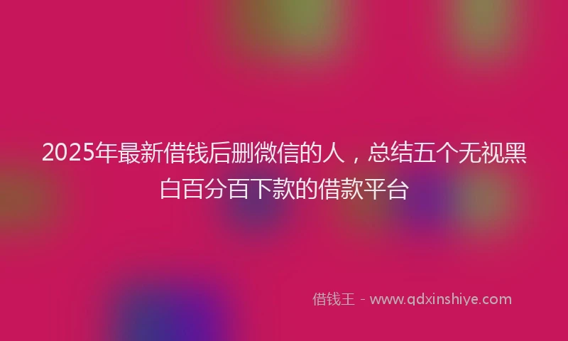 2025年最新借钱后删微信的人，总结五个无视黑白百分百下款的借款平台