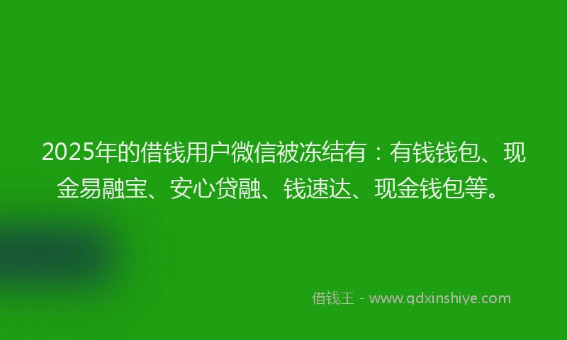 2025年的借钱用户微信被冻结有：有钱钱包、现金易融宝、安心贷融、钱速达、现金钱包等。