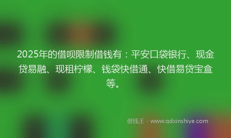 2025年的借呗限制借钱有：平安口袋银行、现金贷易融、现租柠檬、钱袋快借通、快借易贷宝盒等。