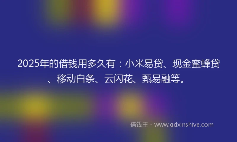 2025年的借钱用多久有：小米易贷、现金蜜蜂贷、移动白条、云闪花、甄易融等。