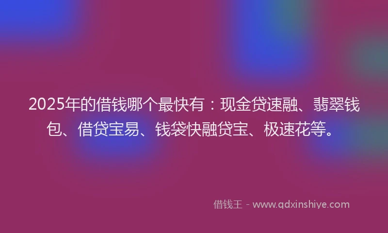 2025年的借钱哪个最快有：现金贷速融、翡翠钱包、借贷宝易、钱袋快融贷宝、极速花等。
