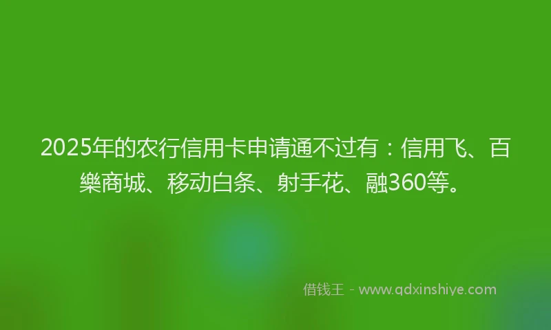 2025年的农行信用卡申请通不过有：信用飞、百樂商城、移动白条、射手花、融360等。