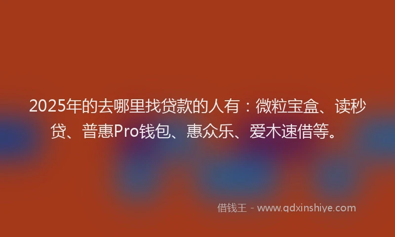 2025年的去哪里找贷款的人有：微粒宝盒、读秒贷、普惠Pro钱包、惠众乐、爱木速借等。