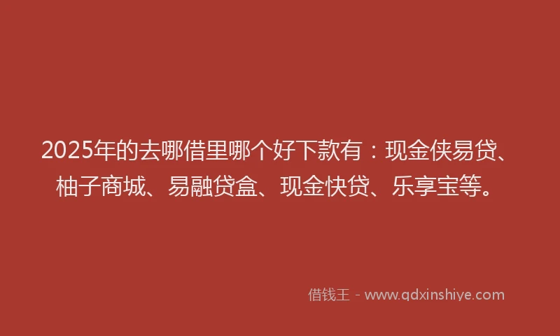 2025年的去哪借里哪个好下款有：现金侠易贷、柚子商城、易融贷盒、现金快贷、乐享宝等。
