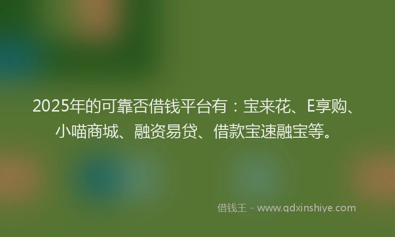 2025年的可靠否借钱平台有：宝来花、E享购、小喵商城、融资易贷、借款宝速融宝等。