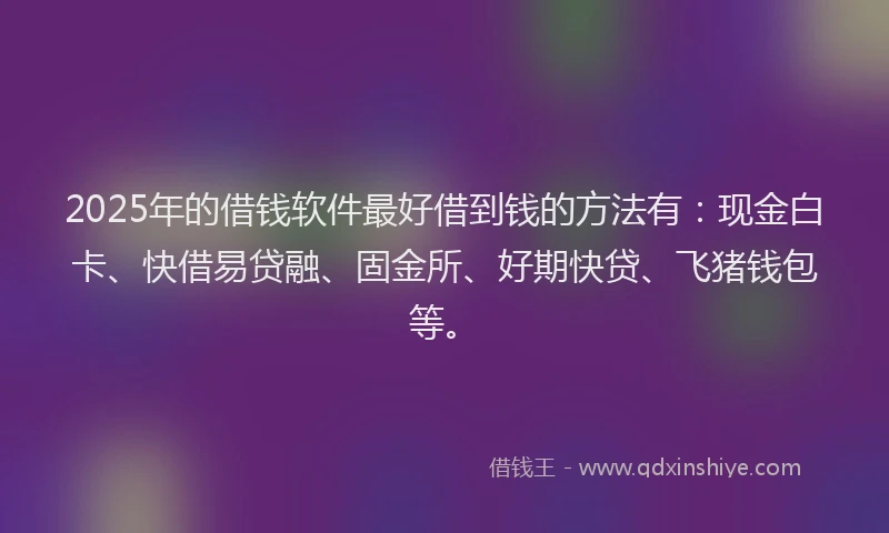 2025年的借钱软件最好借到钱的方法有：现金白卡、快借易贷融、固金所、好期快贷、飞猪钱包等。