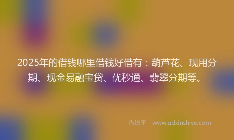 2025年的借钱哪里借钱好借有：葫芦花、现用分期、现金易融宝贷、优秒通、翡翠分期等。