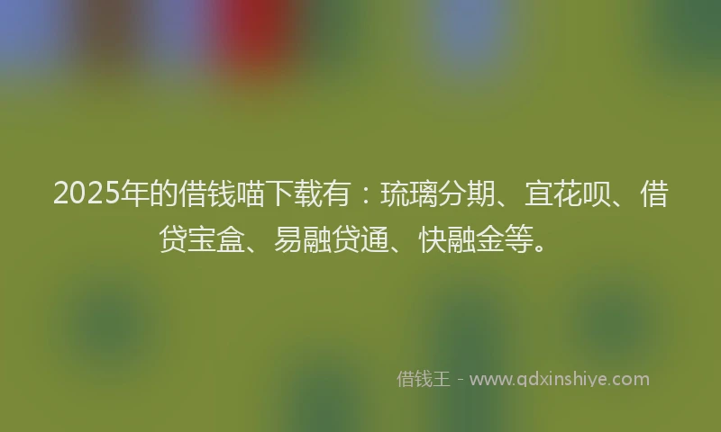 2025年的借钱喵下载有：琉璃分期、宜花呗、借贷宝盒、易融贷通、快融金等。