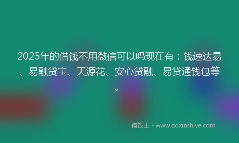 2025年的借钱不用微信可以吗现在有：钱速达易、易融贷宝、天源花、安心贷融、易贷通钱包等。