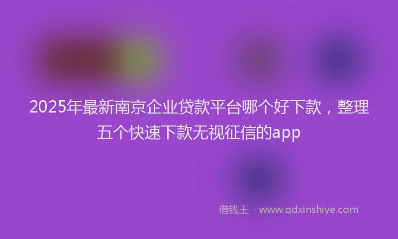 2025年最新南京企业贷款平台哪个好下款，整理五个快速下款无视征信的app