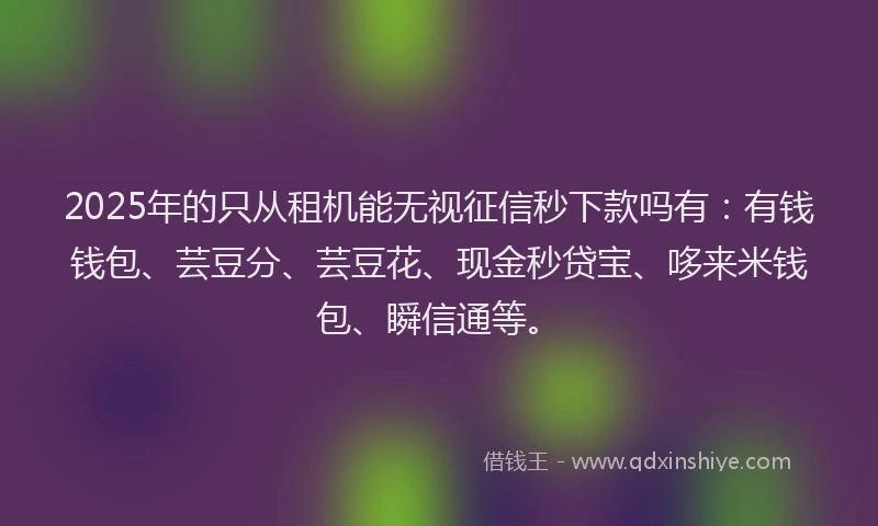 2025年的只从租机能无视征信秒下款吗有：有钱钱包、芸豆分、芸豆花、现金秒贷宝、哆来米钱包、瞬信通等。