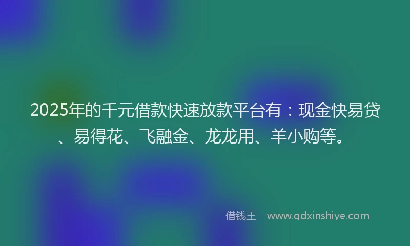 2025年的千元借款快速放款平台有：现金快易贷、易得花、飞融金、龙龙用、羊小购等。