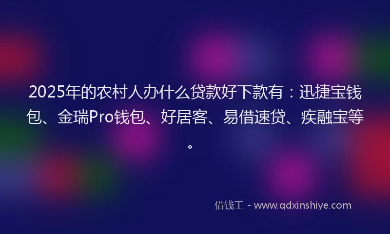 2025年的农村人办什么贷款好下款有：迅捷宝钱包、金瑞Pro钱包、好居客、易借速贷、疾融宝等。