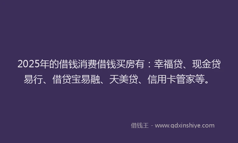 2025年的借钱消费借钱买房有：幸福贷、现金贷易行、借贷宝易融、天美贷、信用卡管家等。