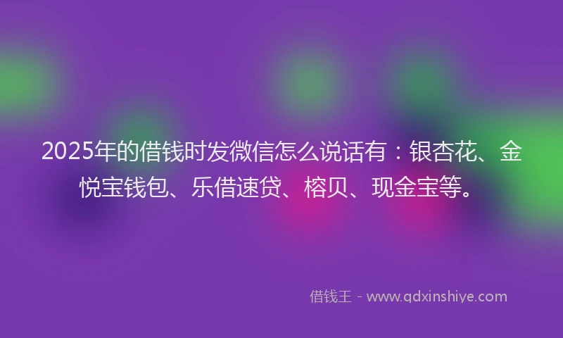 2025年的借钱时发微信怎么说话有：银杏花、金悦宝钱包、乐借速贷、榕贝、现金宝等。