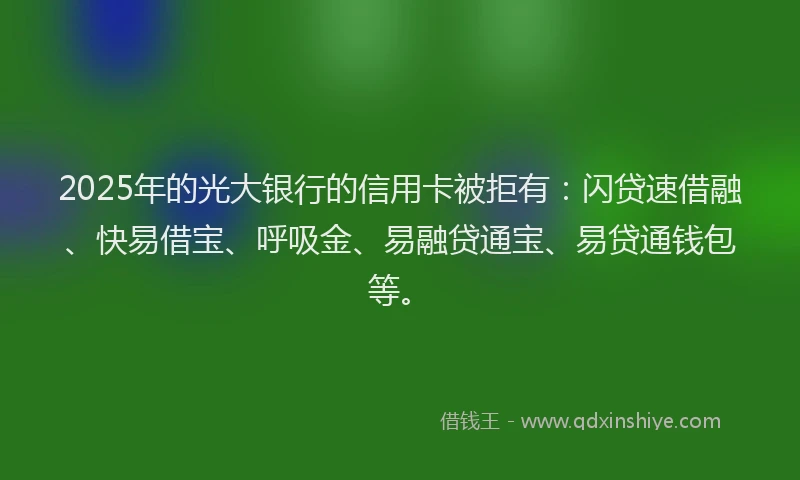 2025年的光大银行的信用卡被拒有：闪贷速借融、快易借宝、呼吸金、易融贷通宝、易贷通钱包等。