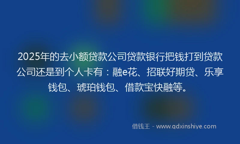 2025年的去小额贷款公司贷款银行把钱打到贷款公司还是到个人卡有：融e花、招联好期贷、乐享钱包、琥珀钱包、借款宝快融等。