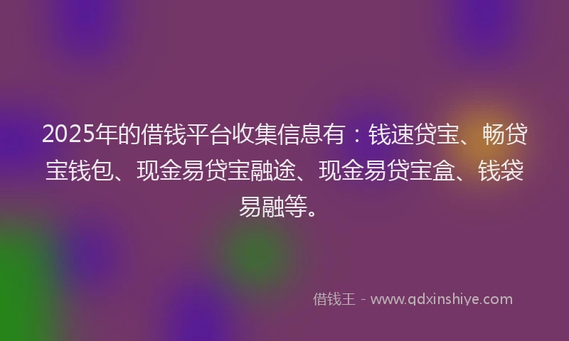 2025年的借钱平台收集信息有：钱速贷宝、畅贷宝钱包、现金易贷宝融途、现金易贷宝盒、钱袋易融等。