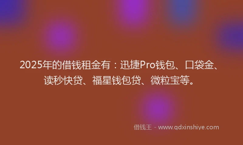2025年的借钱租金有：迅捷Pro钱包、口袋金、读秒快贷、福星钱包贷、微粒宝等。
