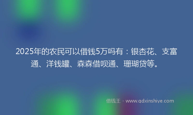 2025年的农民可以借钱5万吗有：银杏花、支富通、洋钱罐、森森借呗通、珊瑚贷等。