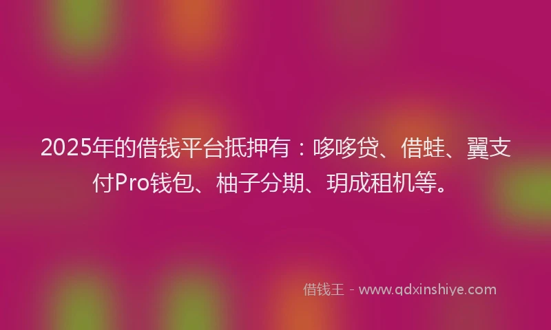 2025年的借钱平台抵押有：哆哆贷、借蛙、翼支付Pro钱包、柚子分期、玥成租机等。