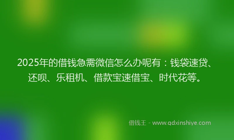 2025年的借钱急需微信怎么办呢有：钱袋速贷、还呗、乐租机、借款宝速借宝、时代花等。