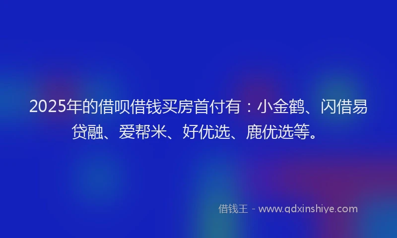 2025年的借呗借钱买房首付有：小金鹤、闪借易贷融、爱帮米、好优选、鹿优选等。