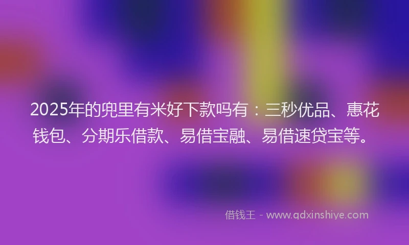 2025年的兜里有米好下款吗有：三秒优品、惠花钱包、分期乐借款、易借宝融、易借速贷宝等。