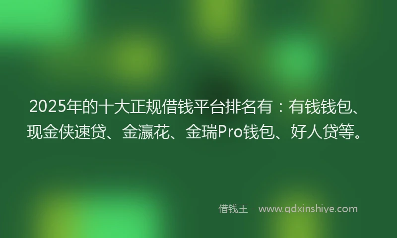 2025年的十大正规借钱平台排名有：有钱钱包、现金侠速贷、金瀛花、金瑞Pro钱包、好人贷等。