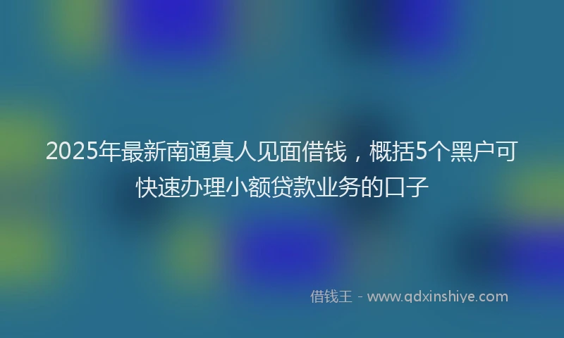 2025年最新南通真人见面借钱，概括5个黑户可快速办理小额贷款业务的口子
