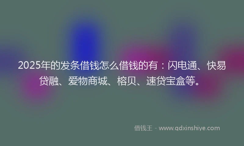 2025年的发条借钱怎么借钱的有：闪电通、快易贷融、爱物商城、榕贝、速贷宝盒等。