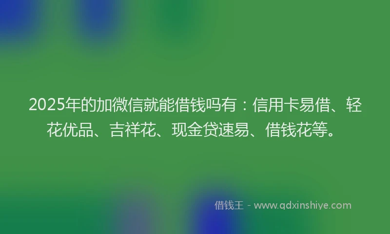 2025年的加微信就能借钱吗有：信用卡易借、轻花优品、吉祥花、现金贷速易、借钱花等。