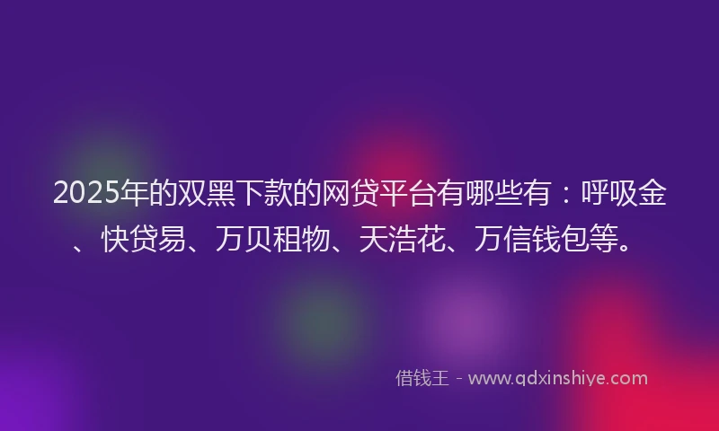 2025年的双黑下款的网贷平台有哪些有：呼吸金、快贷易、万贝租物、天浩花、万信钱包等。