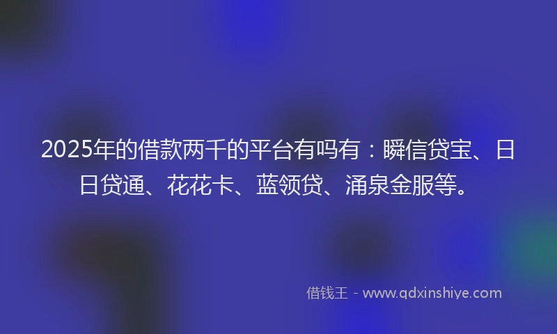 2025年的借款两千的平台有吗有：瞬信贷宝、日日贷通、花花卡、蓝领贷、涌泉金服等。
