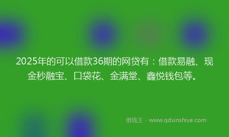 2025年的可以借款36期的网贷有：借款易融、现金秒融宝、口袋花、金满堂、鑫悦钱包等。