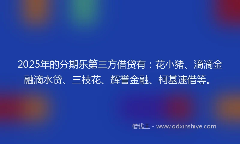 2025年的分期乐第三方借贷有：花小猪、滴滴金融滴水贷、三枝花、辉誉金融、柯基速借等。