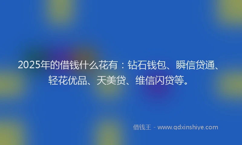 2025年的借钱什么花有：钻石钱包、瞬信贷通、轻花优品、天美贷、维信闪贷等。