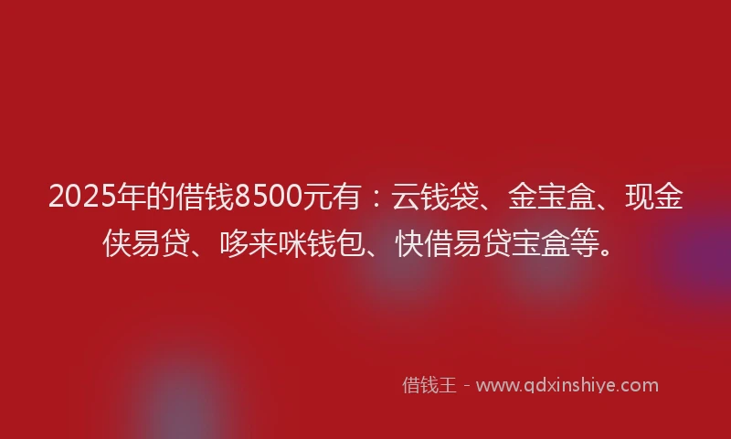 2025年的借钱8500元有：云钱袋、金宝盒、现金侠易贷、哆来咪钱包、快借易贷宝盒等。