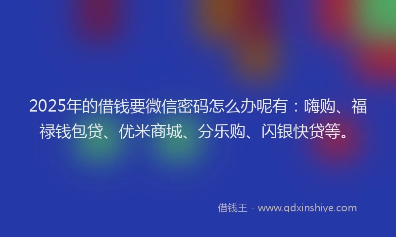 2025年的借钱要微信密码怎么办呢有：嗨购、福禄钱包贷、优米商城、分乐购、闪银快贷等。