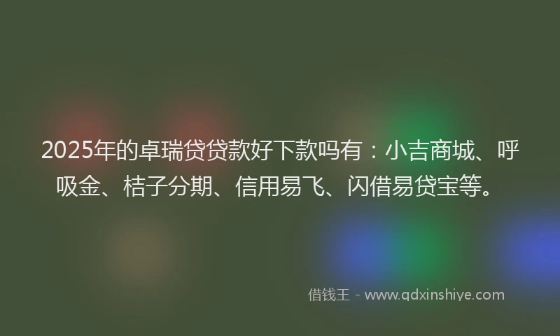 2025年的卓瑞贷贷款好下款吗有：小吉商城、呼吸金、桔子分期、信用易飞、闪借易贷宝等。