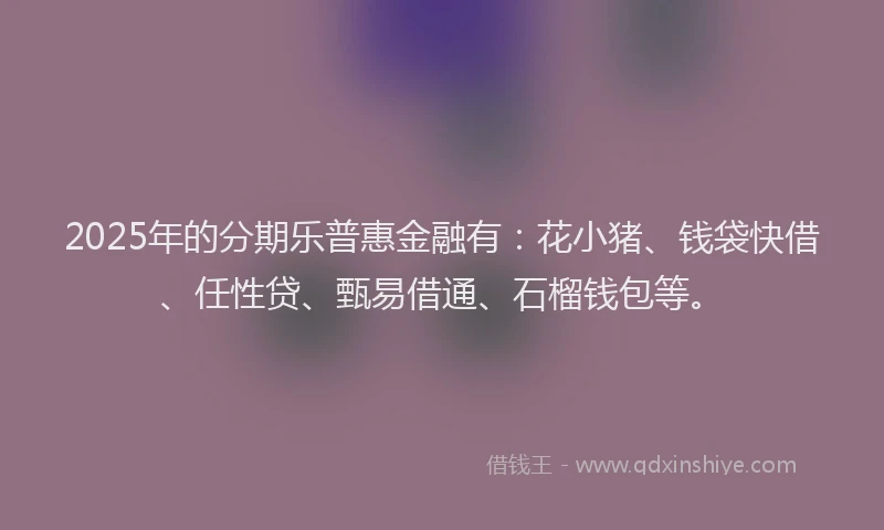 2025年的分期乐普惠金融有：花小猪、钱袋快借、任性贷、甄易借通、石榴钱包等。
