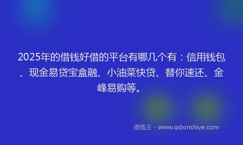 2025年的借钱好借的平台有哪几个有：信用钱包、现金易贷宝盒融、小油菜快贷、替你速还、金峰易购等。