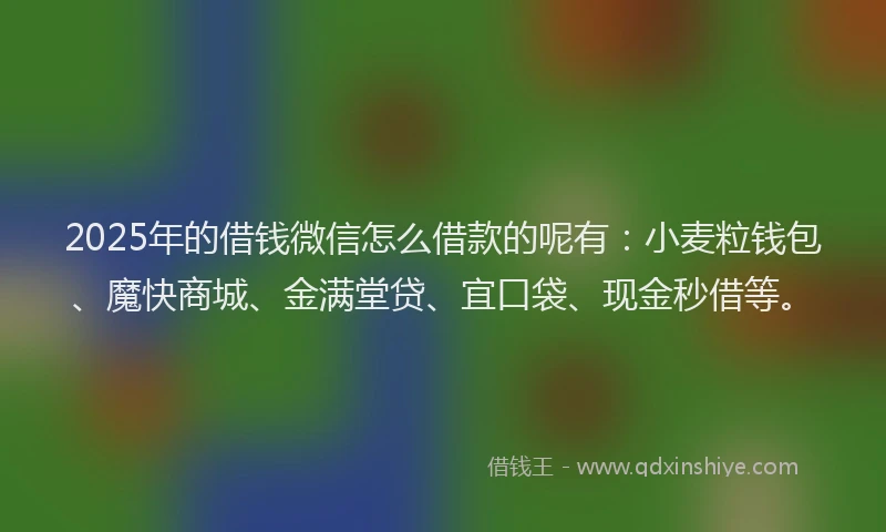2025年的借钱微信怎么借款的呢有：小麦粒钱包、魔快商城、金满堂贷、宜口袋、现金秒借等。