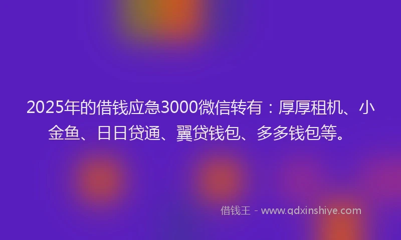 2025年的借钱应急3000微信转有：厚厚租机、小金鱼、日日贷通、翼贷钱包、多多钱包等。
